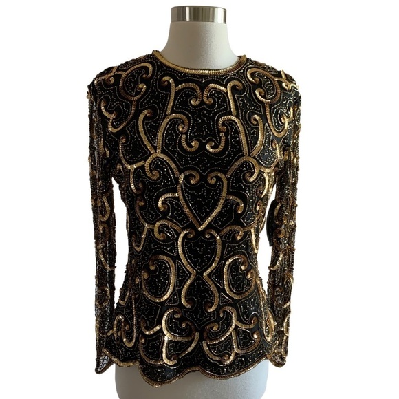 Vintage Silk New With Tags Sténay 70s/80s Sequins Beaded Formal Blouse - Picture 3 of 16